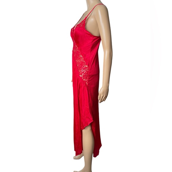 Lady Cameo Vintage 70s Red Sheer Floral Lace High Slit Lingerie Maxi Slip Dress - Picture 2 of 7